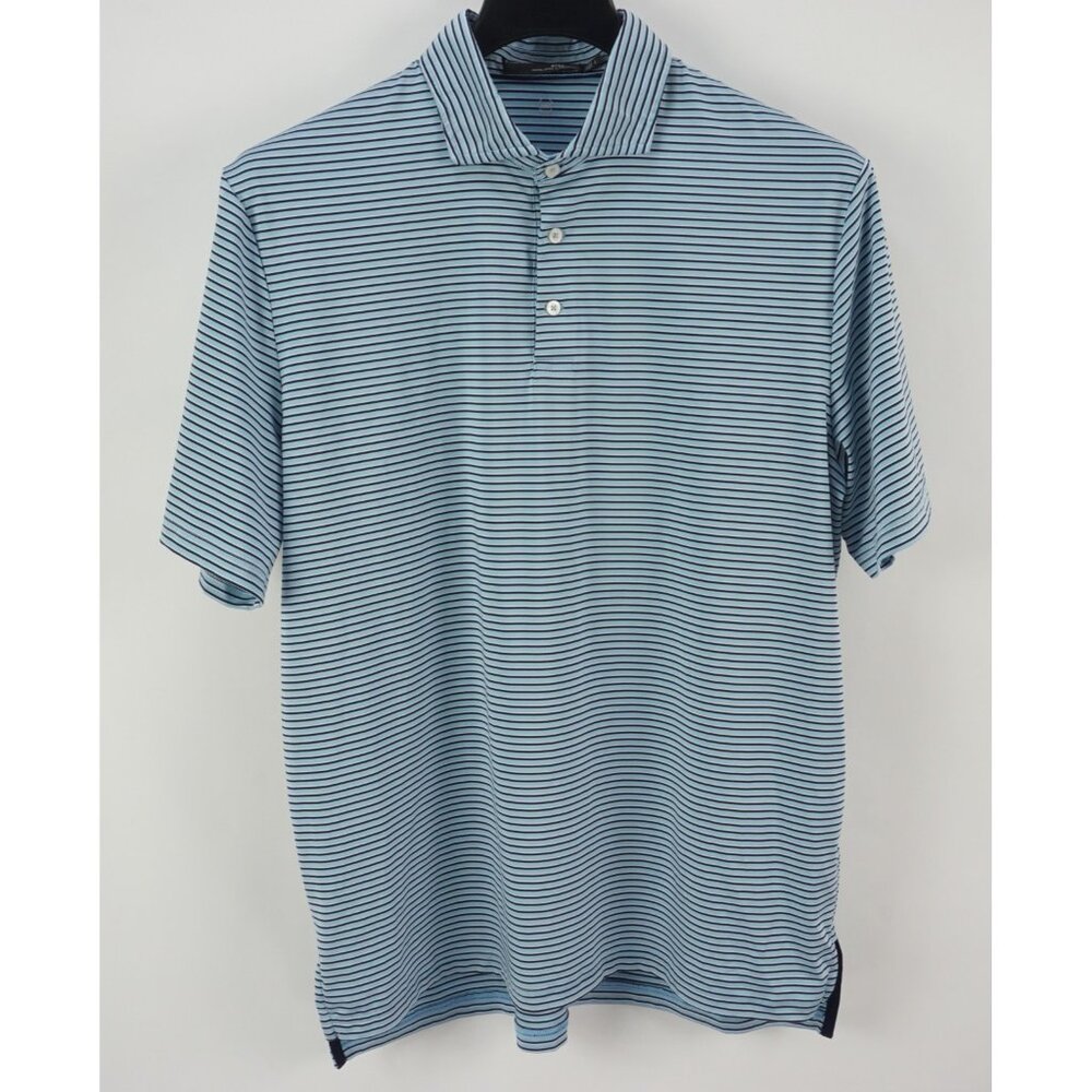 RLX Ralph Lauren Men's Large Short Sleeve Blue Striped Jersey Golf Polo Shirt